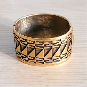 Vintage Monet Runway 2 Tone Embellished Egyptian Drama Cuff Bracelet